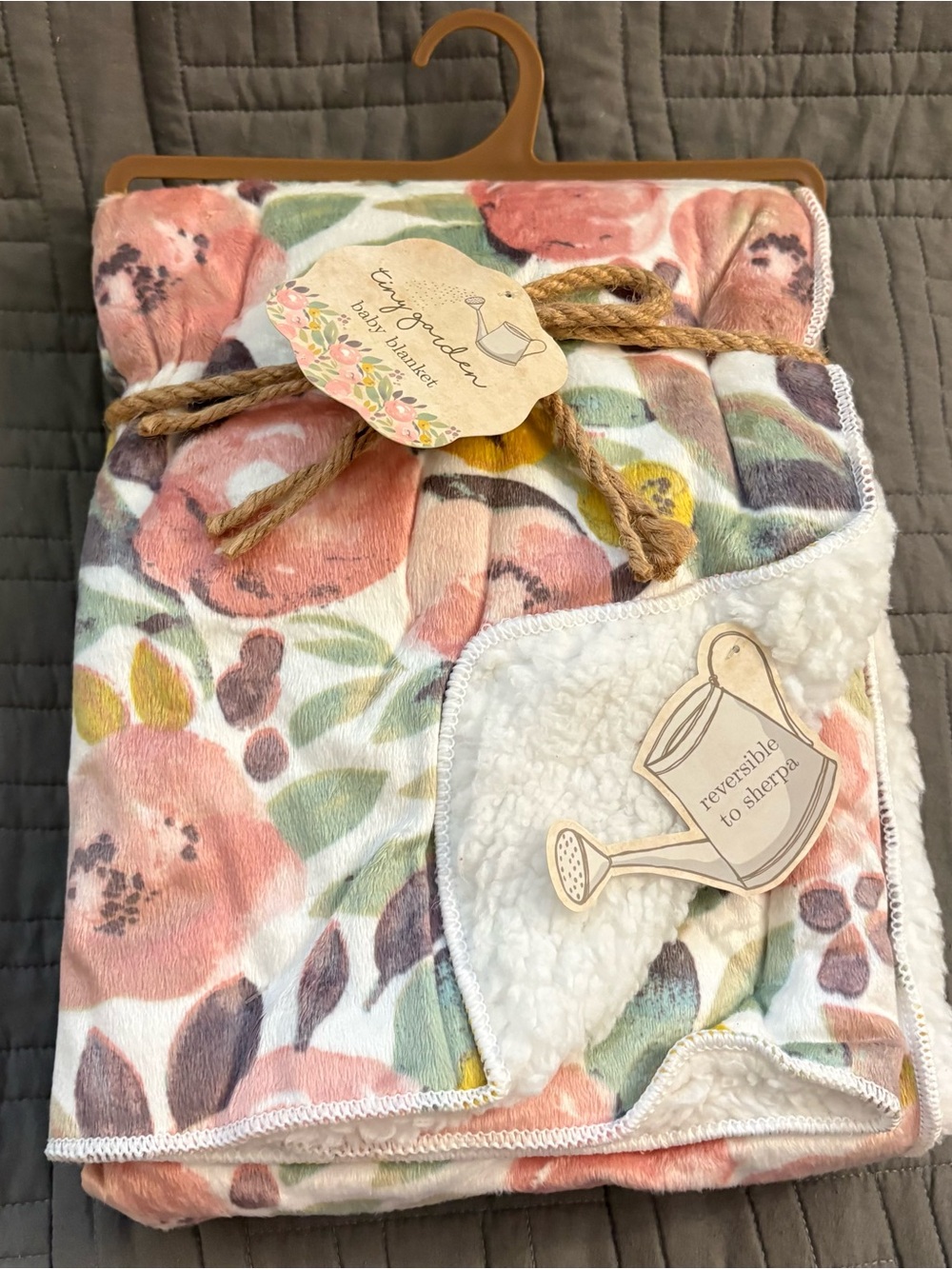 Girls Pink Floral Reversible Sherpa Baby Blanket Security Lovey Tiny Garden New